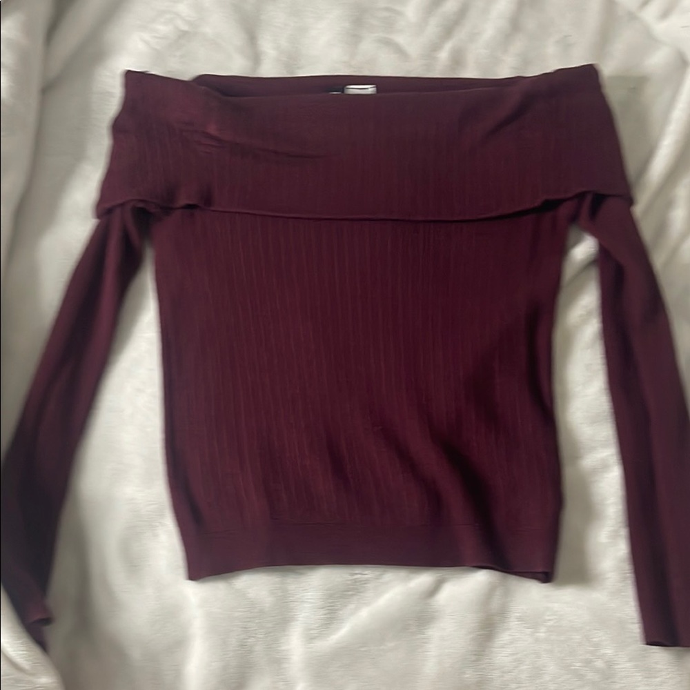 H&M Off-Shoulder Sweater in Deep Burgundy